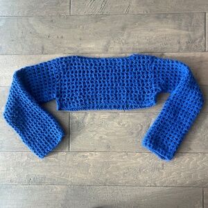 blue crochet shrug